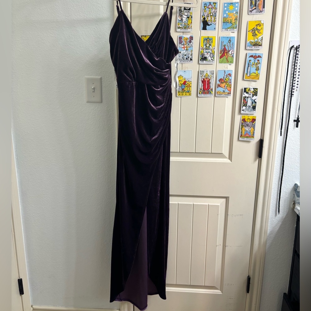 stunning purple velvet dress with slit